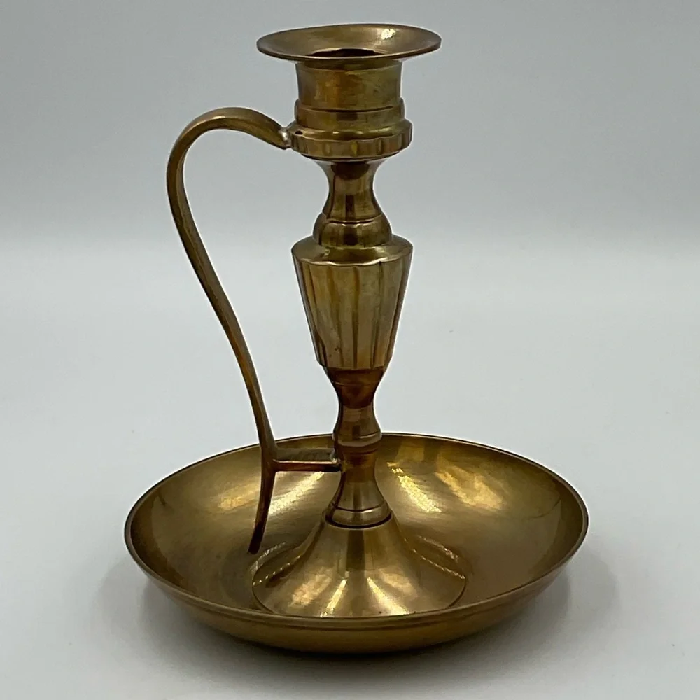 Vintage MCM Brass Candlestick Holder with Drip Tray